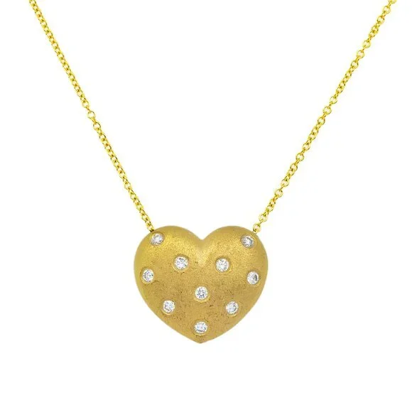 18k Yellow Gold Heart and Diamond Necklace